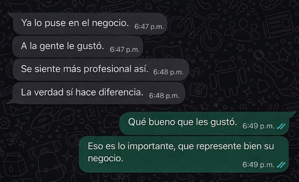 Conversacion de WhatsApp con cliente satisfecho - testimonio 1