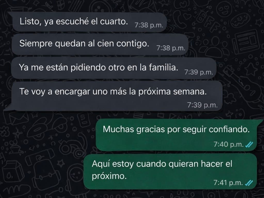 Conversacion de WhatsApp con cliente satisfecho - testimonio 2
