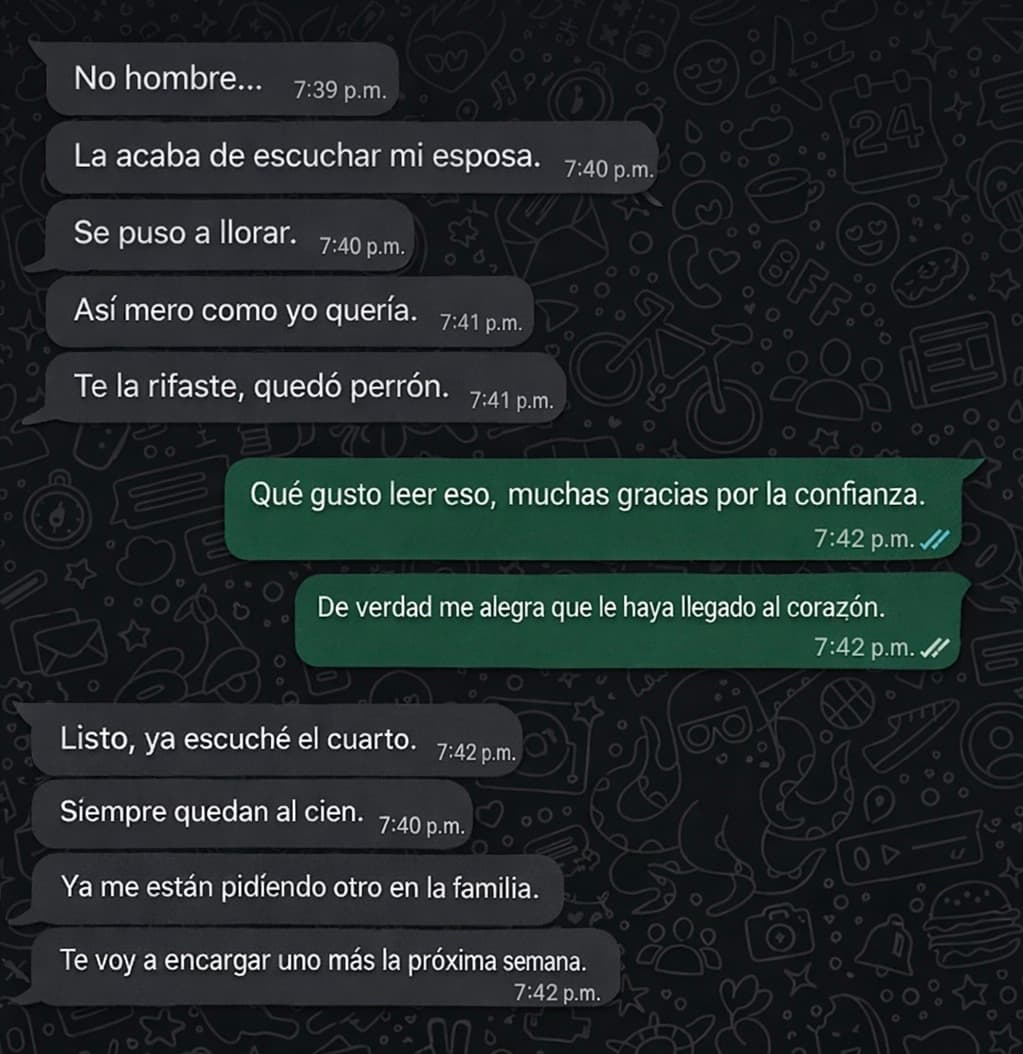 Conversacion de WhatsApp con cliente satisfecho - testimonio 4